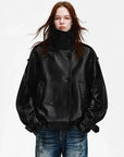 Firelady Fur Women's Turkish Lambskin Funnel Neck Leather Jacket - Weekend Street Style Short Trench Coat