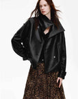 Firelady Fur Women's Turkish Lambskin Funnel Neck Leather Jacket - Weekend Street Style Short Trench Coat