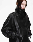 Firelady Fur Women's Turkish Lambskin Funnel Neck Leather Jacket - Weekend Street Style Short Trench Coat