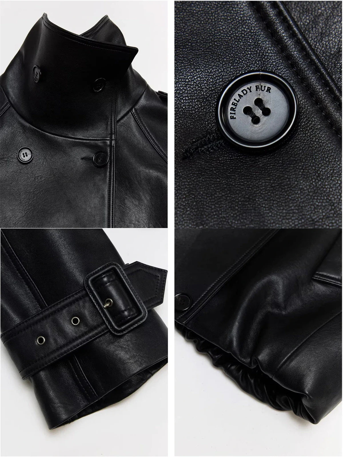 Firelady Fur Women's Turkish Lambskin Funnel Neck Leather Jacket - Weekend Street Style Short Trench Coat