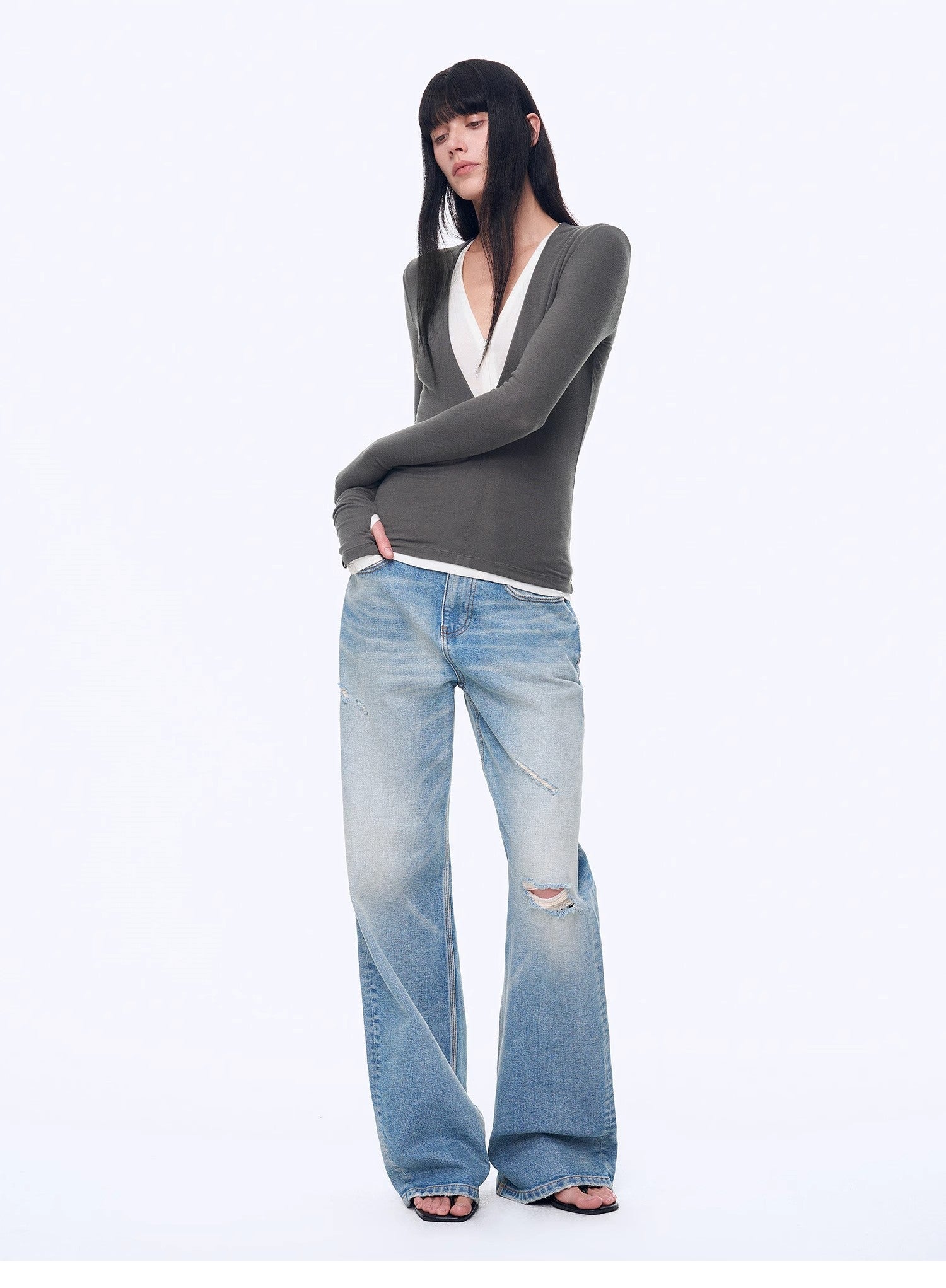 "West City Rhythm" Handmade Whisker Washed Flared Jeans Spring - variant_title