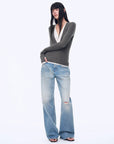 "West City Rhythm" Handmade Whisker Washed Flared Jeans Spring - variant_title