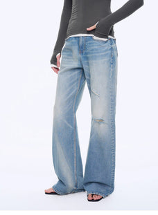 "West City Rhythm" Handmade Whisker Washed Flared Jeans Spring - variant_title