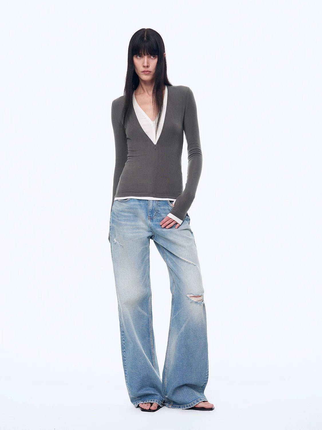 "West City Rhythm" Handmade Whisker Washed Flared Jeans Spring - variant_title