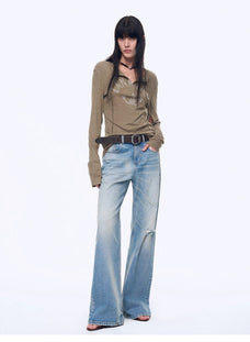 "West City Rhythm" Handmade Whisker Washed Flared Jeans Spring - variant_title