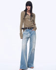 "West City Rhythm" Handmade Whisker Washed Flared Jeans Spring - variant_title