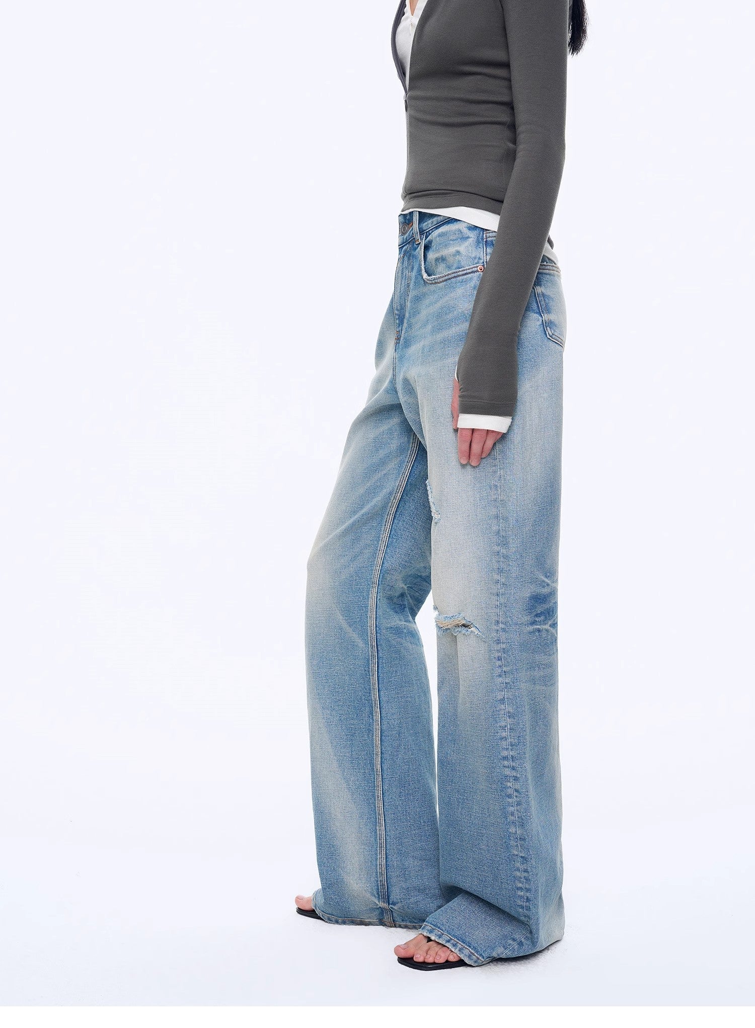 "West City Rhythm" Handmade Whisker Washed Flared Jeans Spring - variant_title