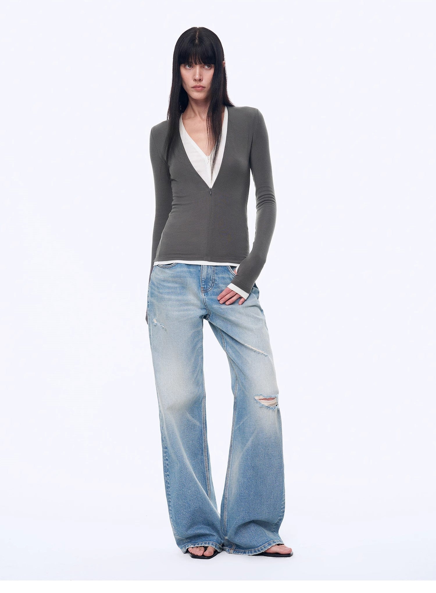 "West City Rhythm" Handmade Whisker Washed Flared Jeans Spring - variant_title