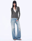 "West City Rhythm" Handmade Whisker Washed Flared Jeans Spring - variant_title