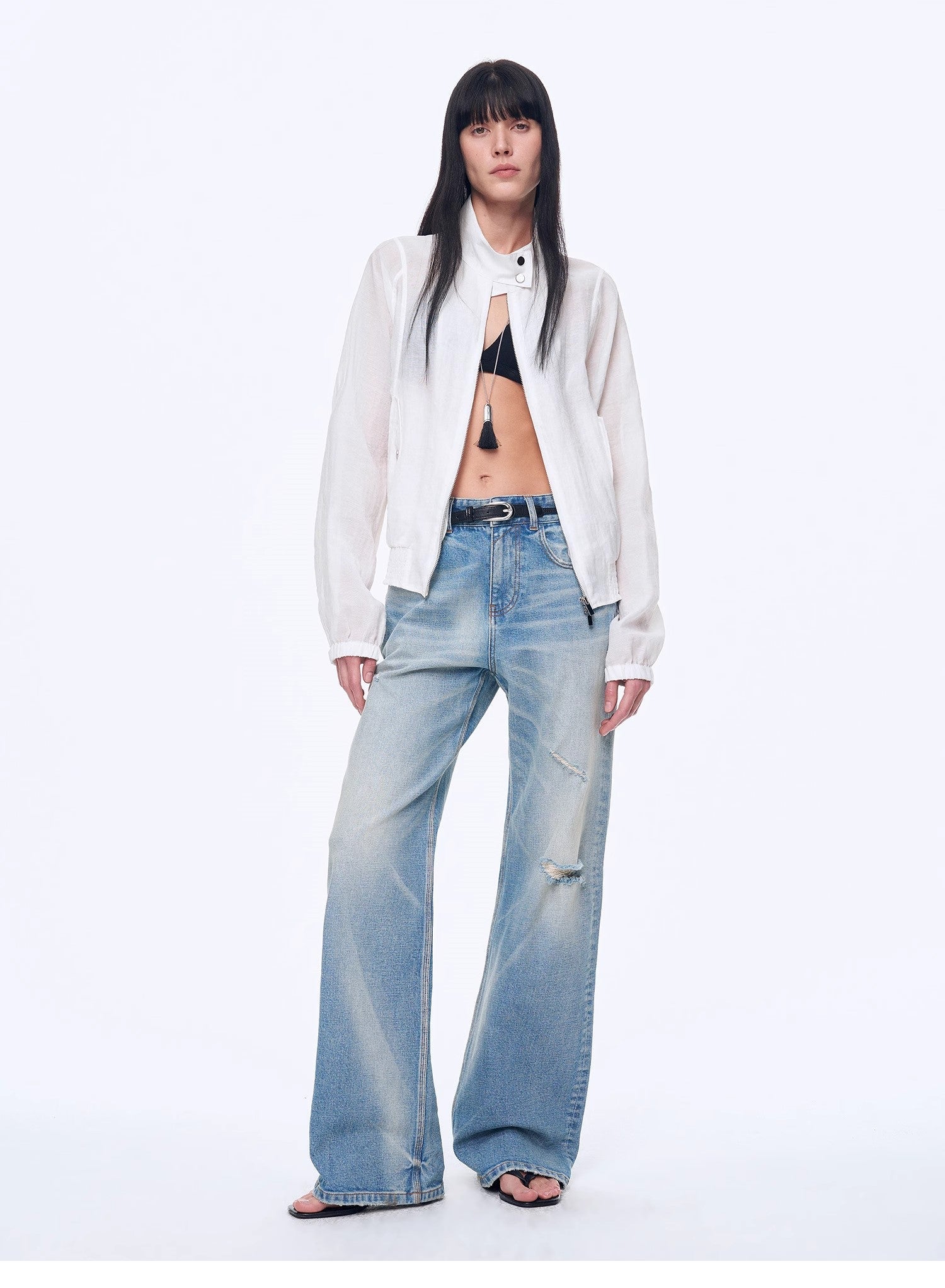 "West City Rhythm" Handmade Whisker Washed Flared Jeans Spring - variant_title