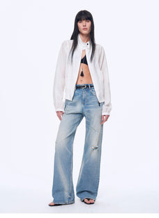 "West City Rhythm" Handmade Whisker Washed Flared Jeans Spring - variant_title