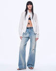 "West City Rhythm" Handmade Whisker Washed Flared Jeans Spring - variant_title