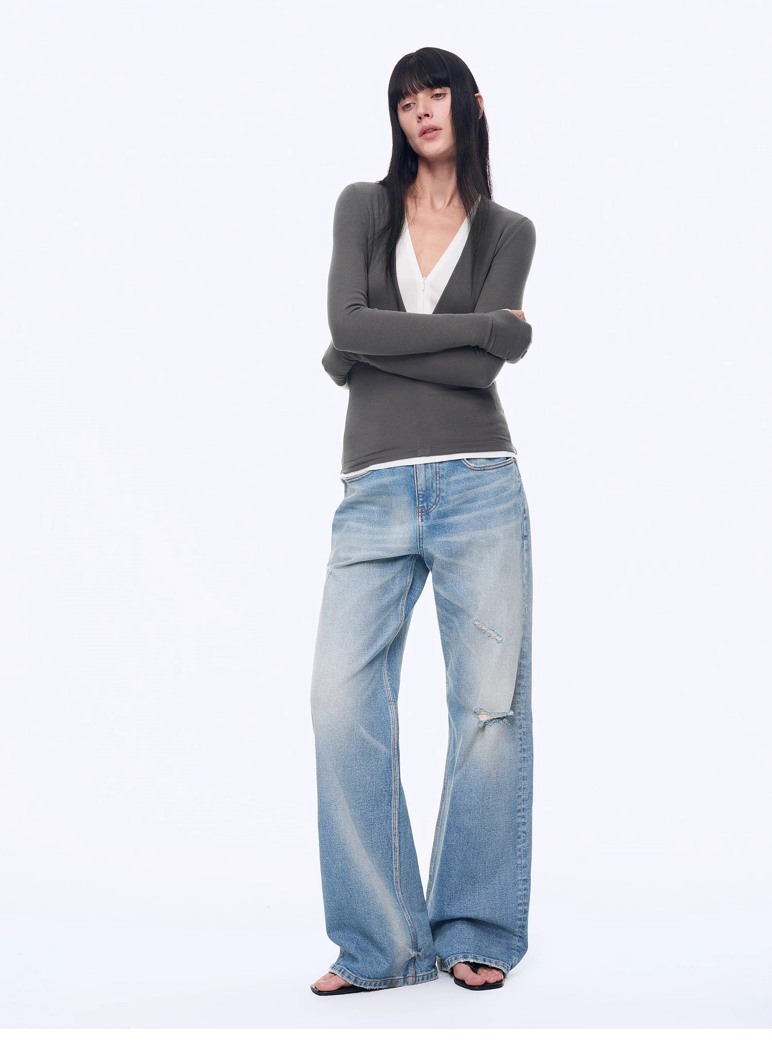 "West City Rhythm" Handmade Whisker Washed Flared Jeans Spring - variant_title