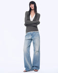 "West City Rhythm" Handmade Whisker Washed Flared Jeans Spring - variant_title