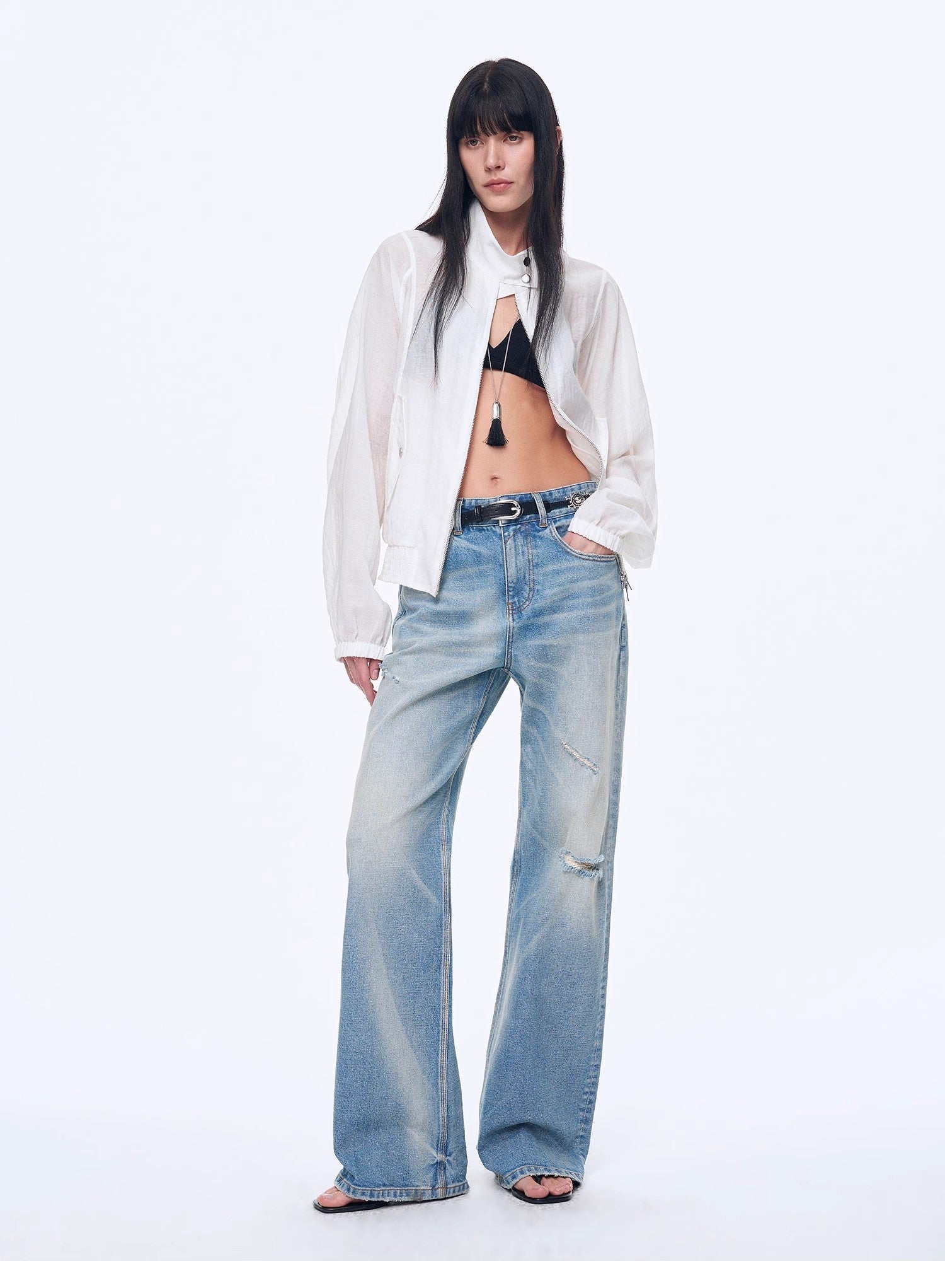 "West City Rhythm" Handmade Whisker Washed Flared Jeans Spring - variant_title