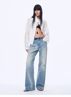 "West City Rhythm" Handmade Whisker Washed Flared Jeans Spring - variant_title