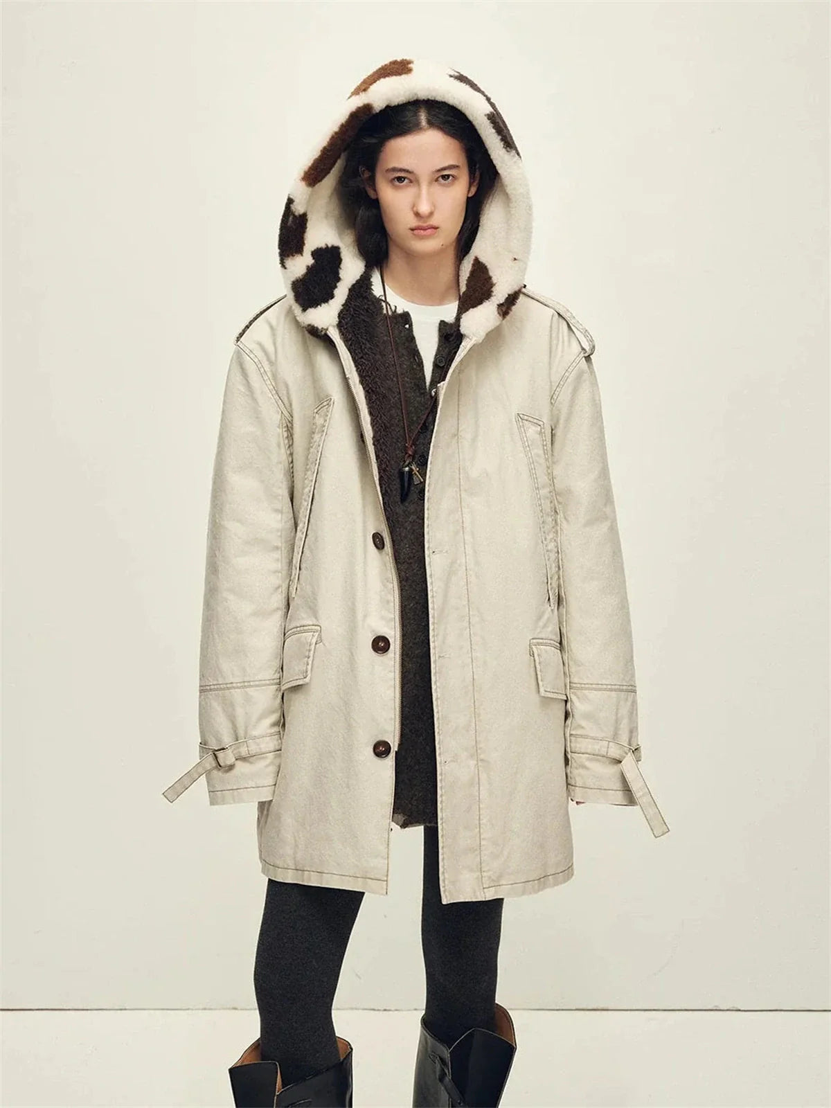 Fireladyfur Wild Heartbeat autumn birch coffee merino sheepskin parka front cutout