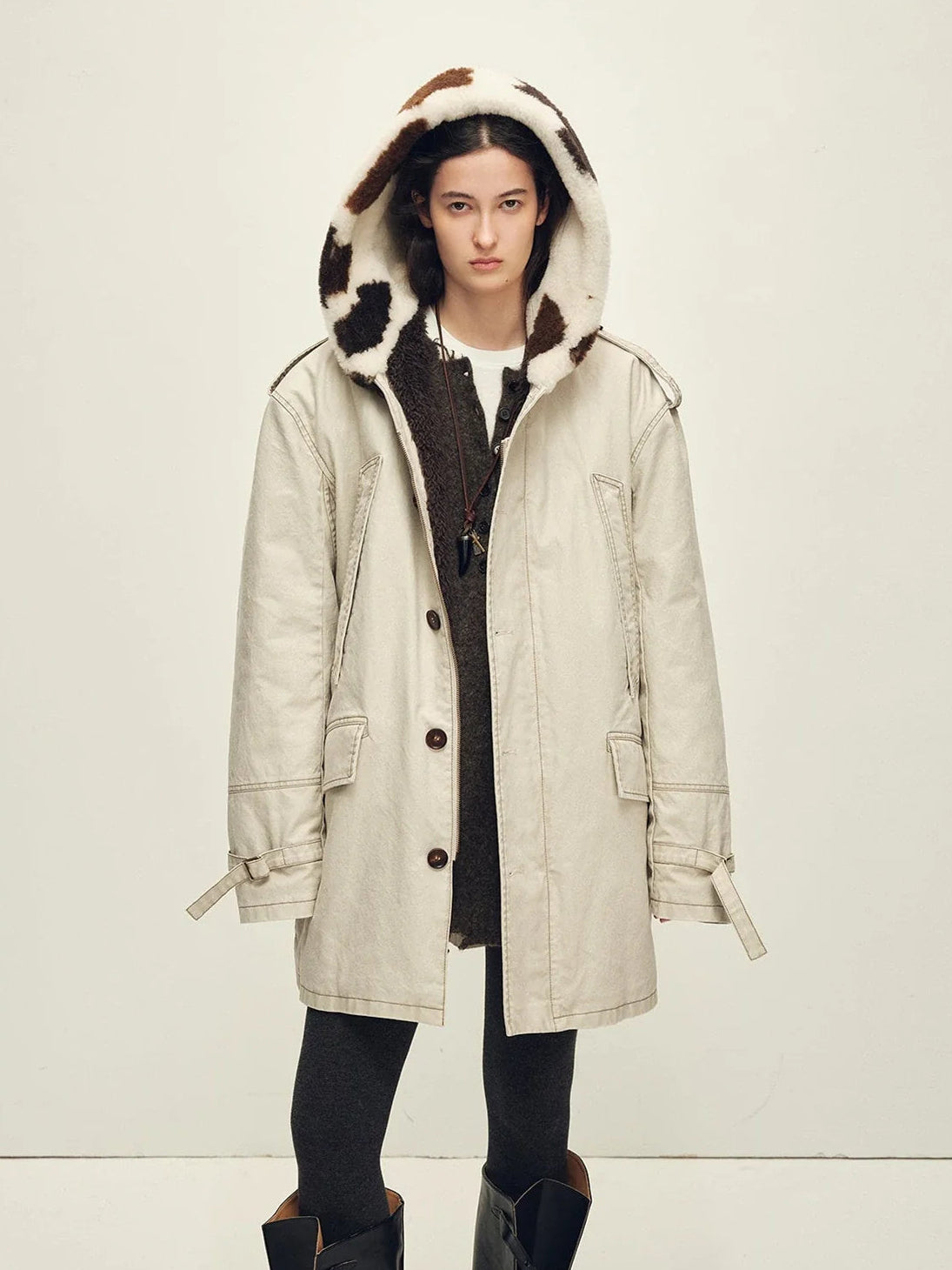 Firelady Wild Heartbeat autumn birch coffee merino sheepskin parka front cutout