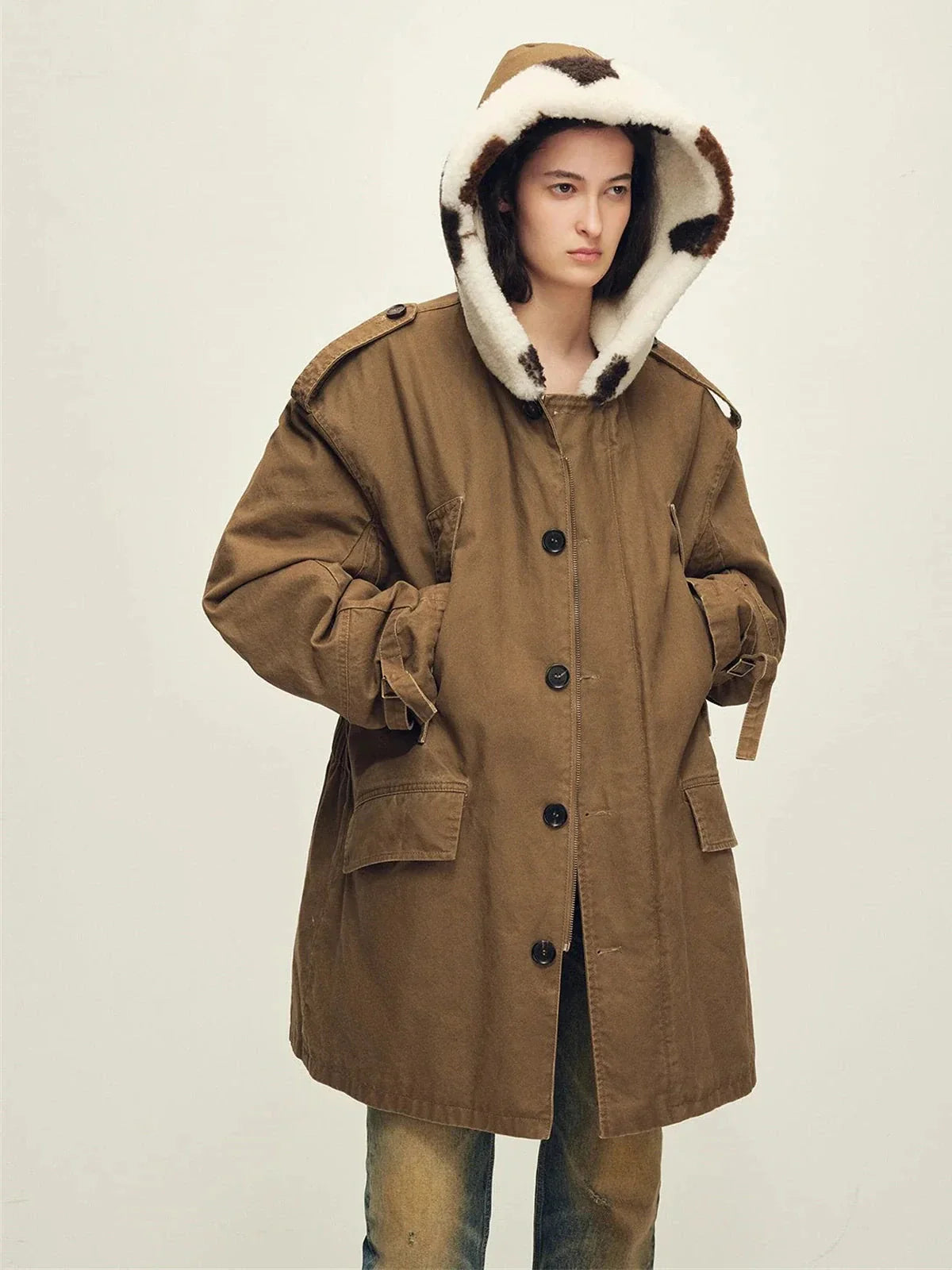 Fireladyfur Wild Heartbeat autumn birch coffee parka side view