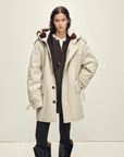 Fireladyfur Wild Heartbeat green rice white merino sheepskin parka front view