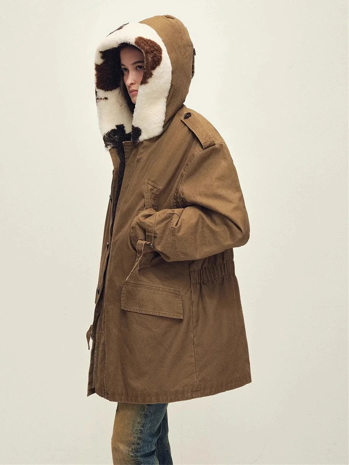 Fireladyfur Wild Heartbeat green rice white parka side view