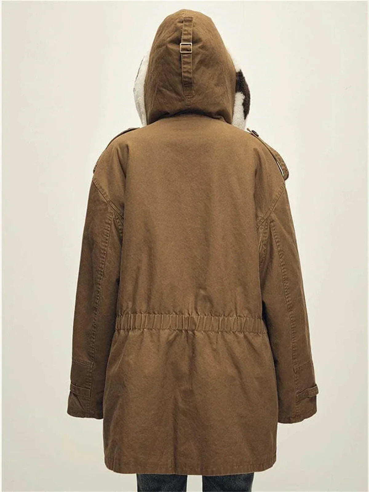 Fireladyfur Wild Heartbeat autumn birch coffee merino sheepskin parka back view