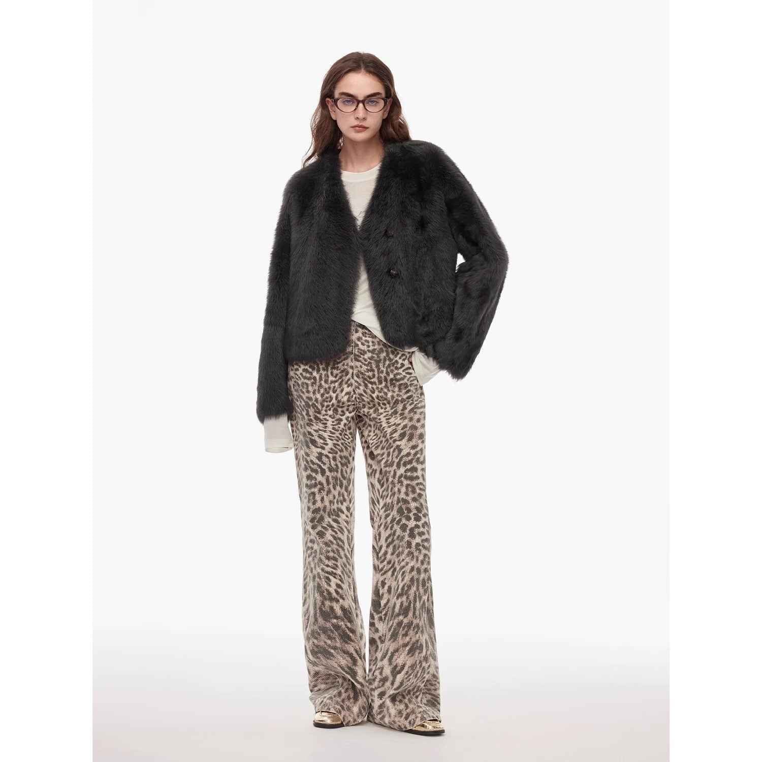 “Wild roar”vintage original leopard print Turkish imported washed slimming straight - leg bootcut jeans - variant_title