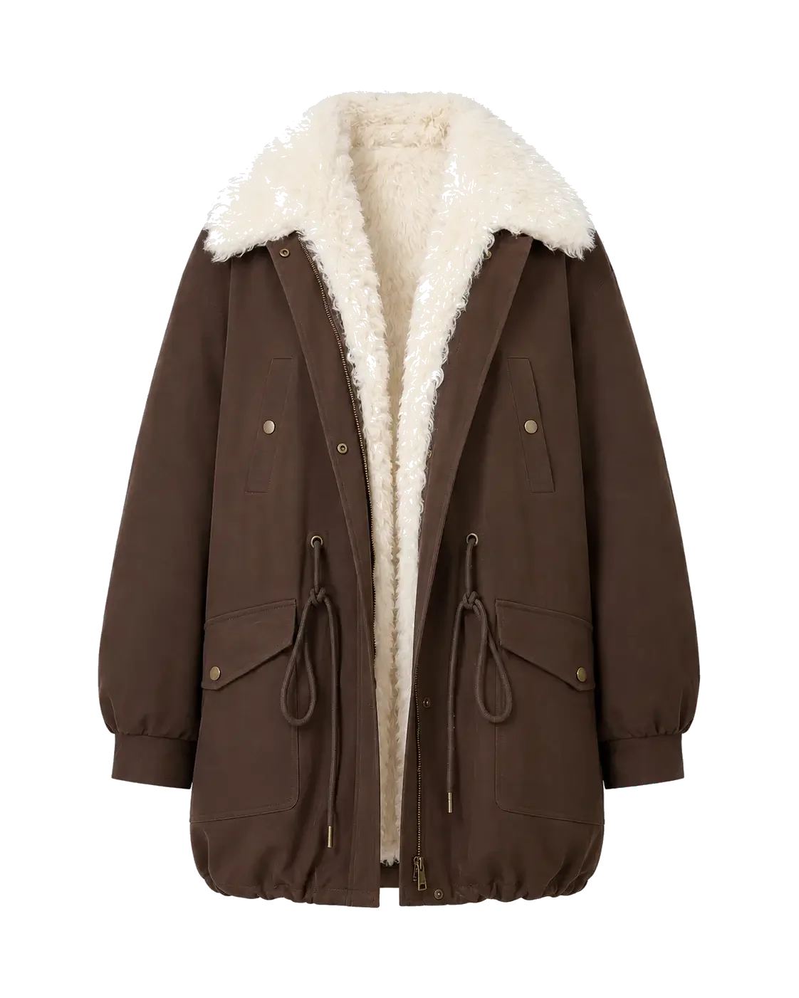 Coffee Letrans Wilderness Poem women's goose down parka with detachable white wool collar product cutout