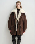 Coffee Letrans Wilderness Poem women's down parka with detachable wool collar full body model view