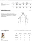 Letrans Wilderness Poem women's down parka size information and measurement chart