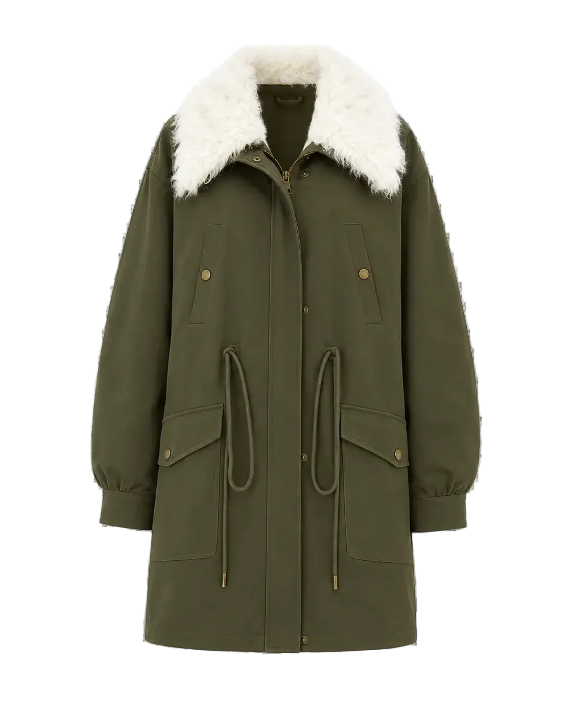Military green Letrans Wilderness Poem women's goose down parka with detachable white wool collar product cutout
