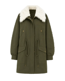 Military green Letrans Wilderness Poem women's goose down parka with detachable white wool collar product cutout