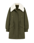 Military green Letrans Wilderness Poem women's goose down parka with detachable white wool collar product cutout