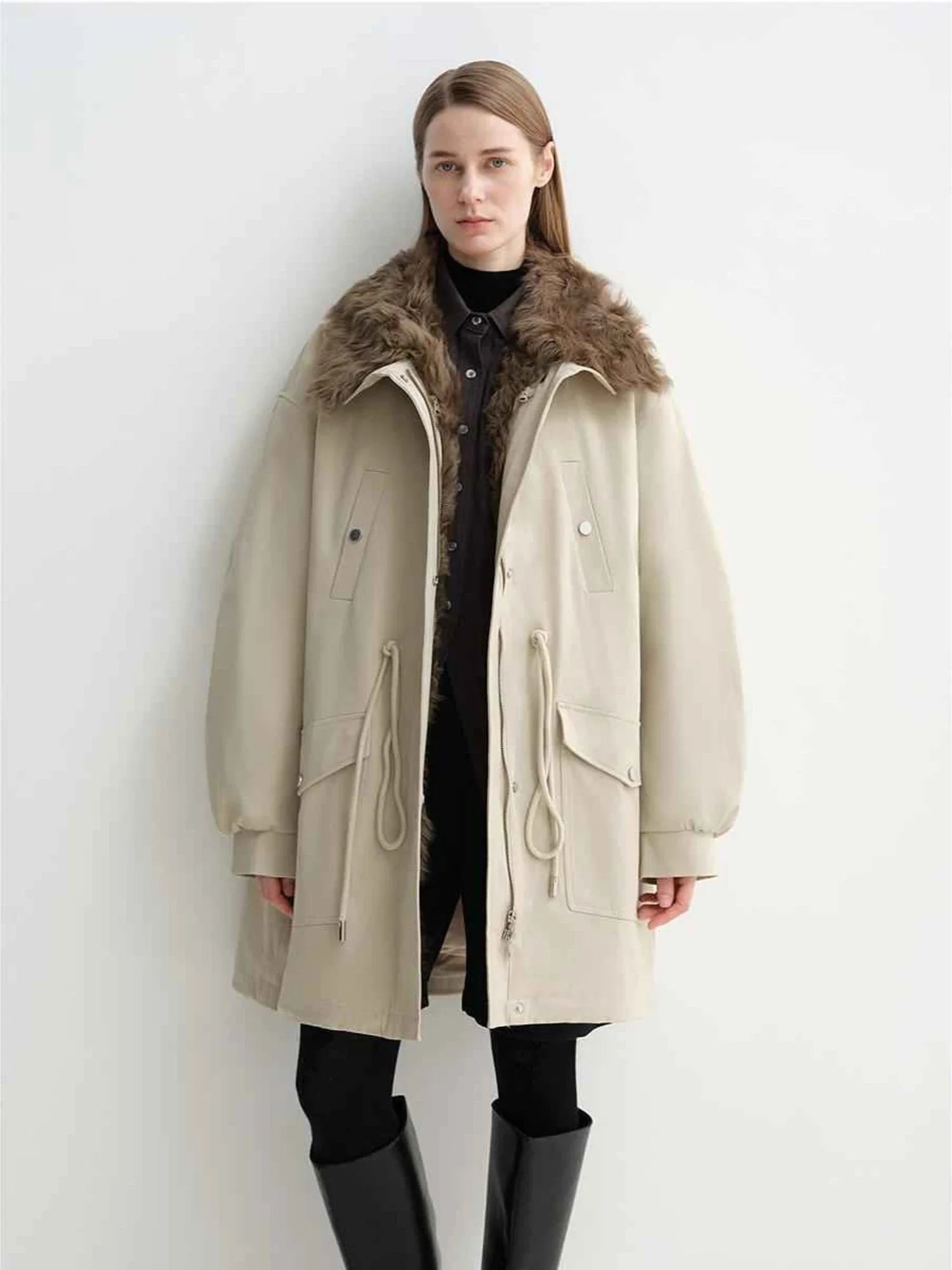 Off-white Letrans Wilderness Poem women's down parka full outfit with detachable wool collar