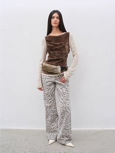 "Wilful Zebra" custom zebra print yeast stone washed low waist flared jeans for women - variant_title