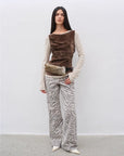"Wilful Zebra" custom zebra print yeast stone washed low waist flared jeans for women - variant_title