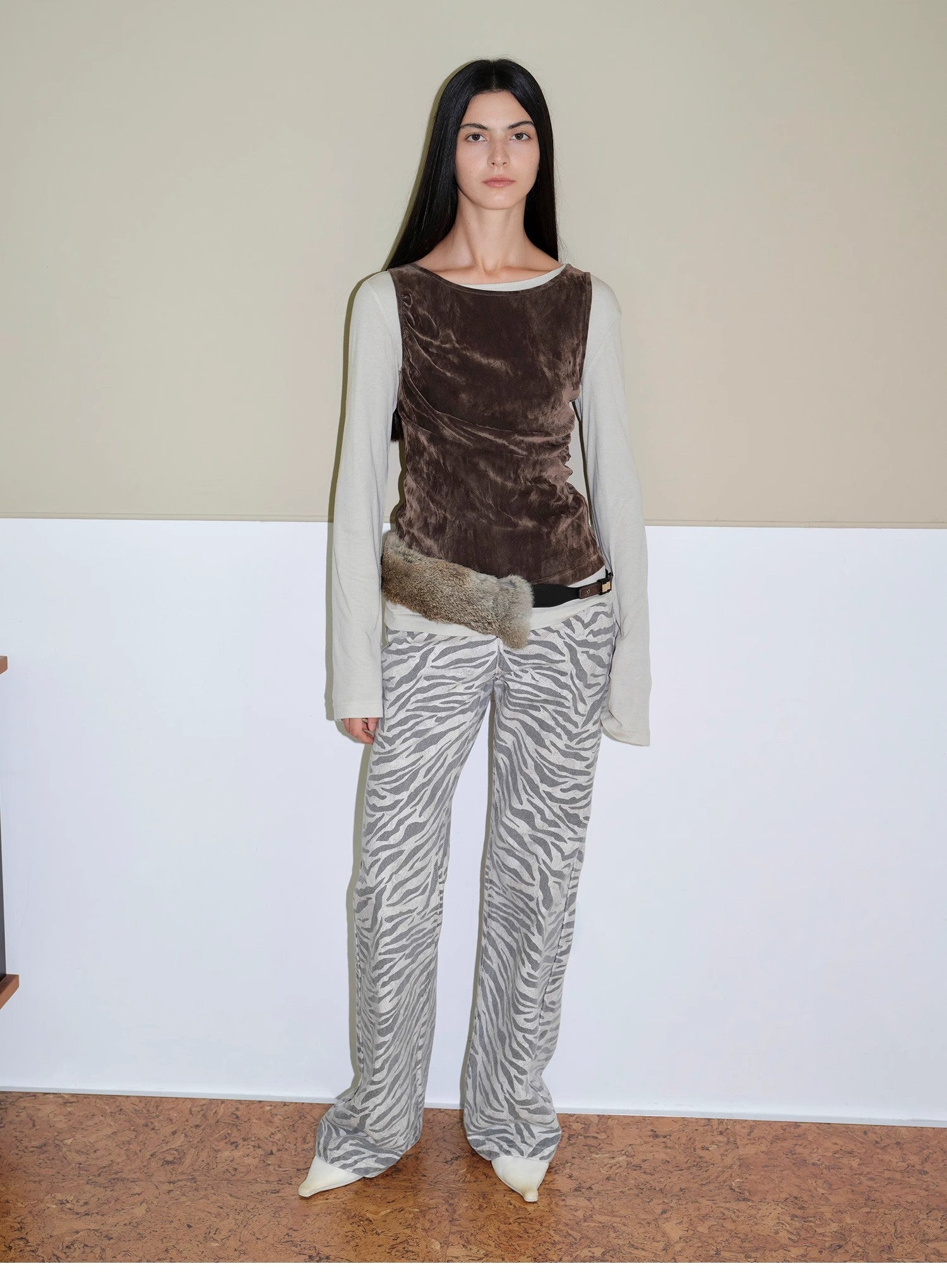 "Wilful Zebra" custom zebra print yeast stone washed low waist flared jeans for women - variant_title