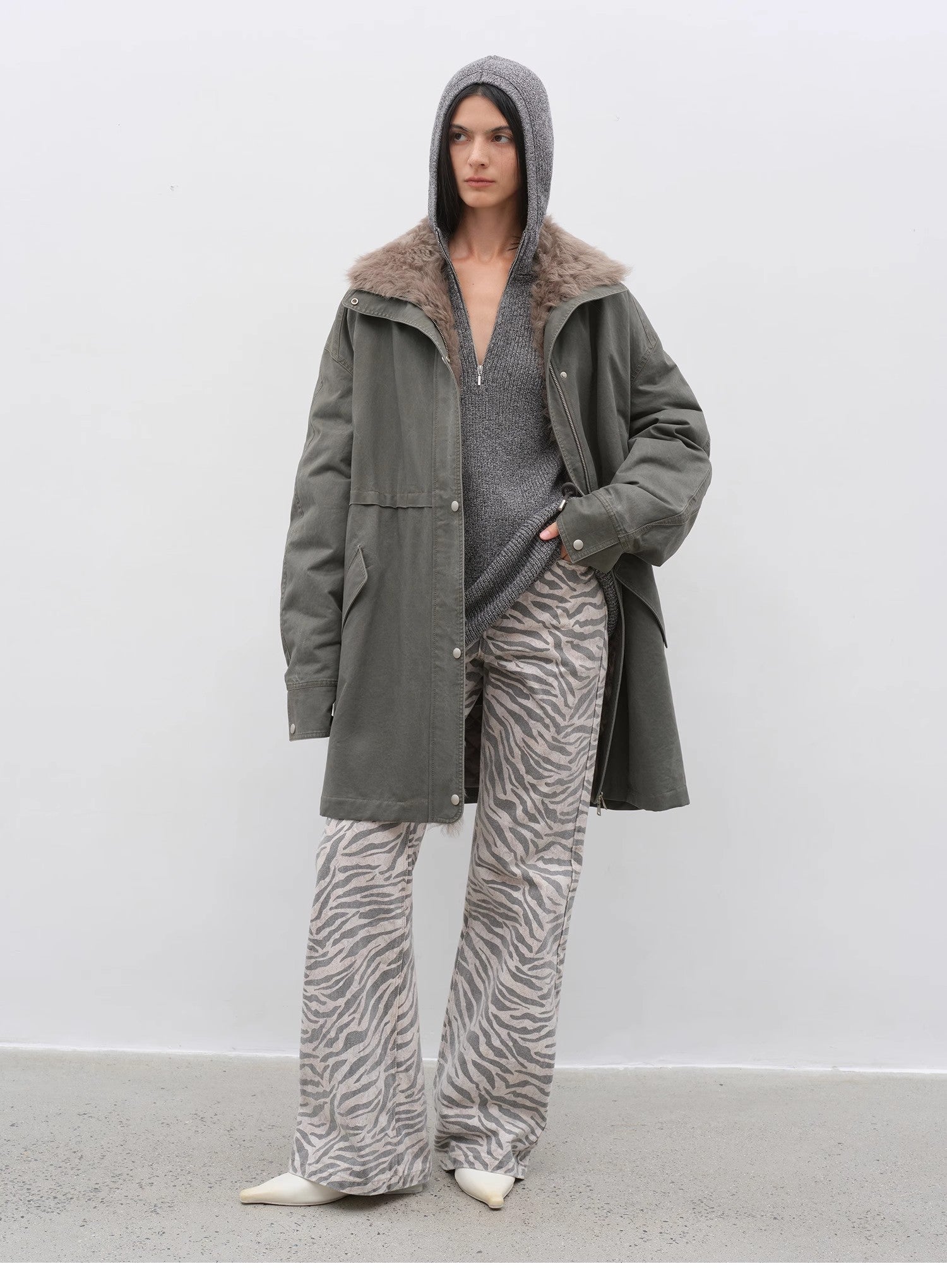 "Wilful Zebra" custom zebra print yeast stone washed low waist flared jeans for women - variant_title