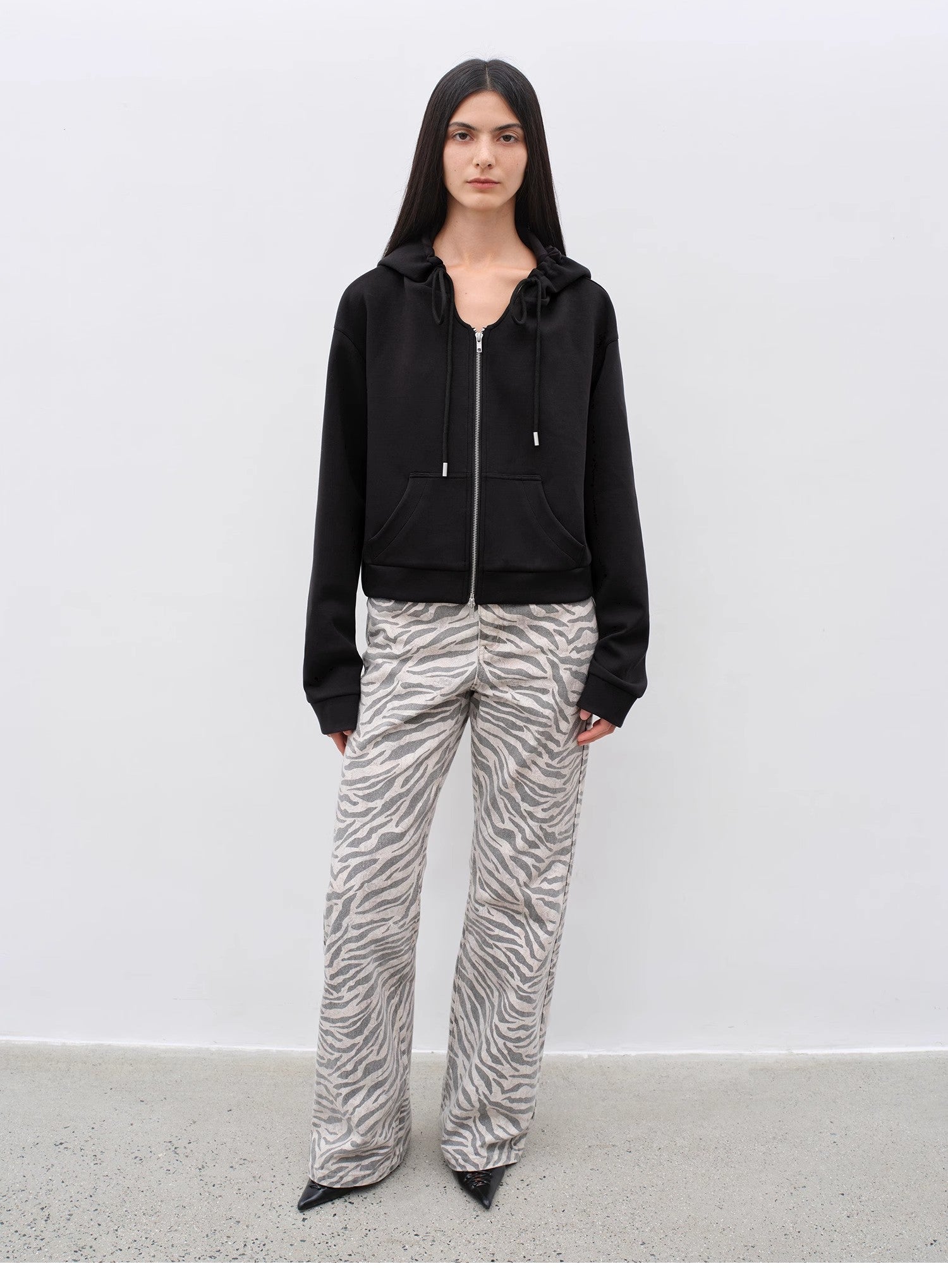 "Wilful Zebra" custom zebra print yeast stone washed low waist flared jeans for women - variant_title