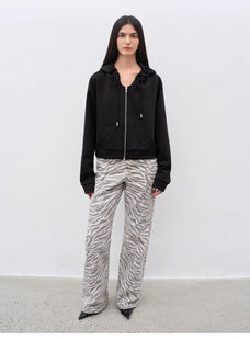 "Wilful Zebra" custom zebra print yeast stone washed low waist flared jeans for women - variant_title