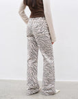 "Wilful Zebra" custom zebra print yeast stone washed low waist flared jeans for women - variant_title