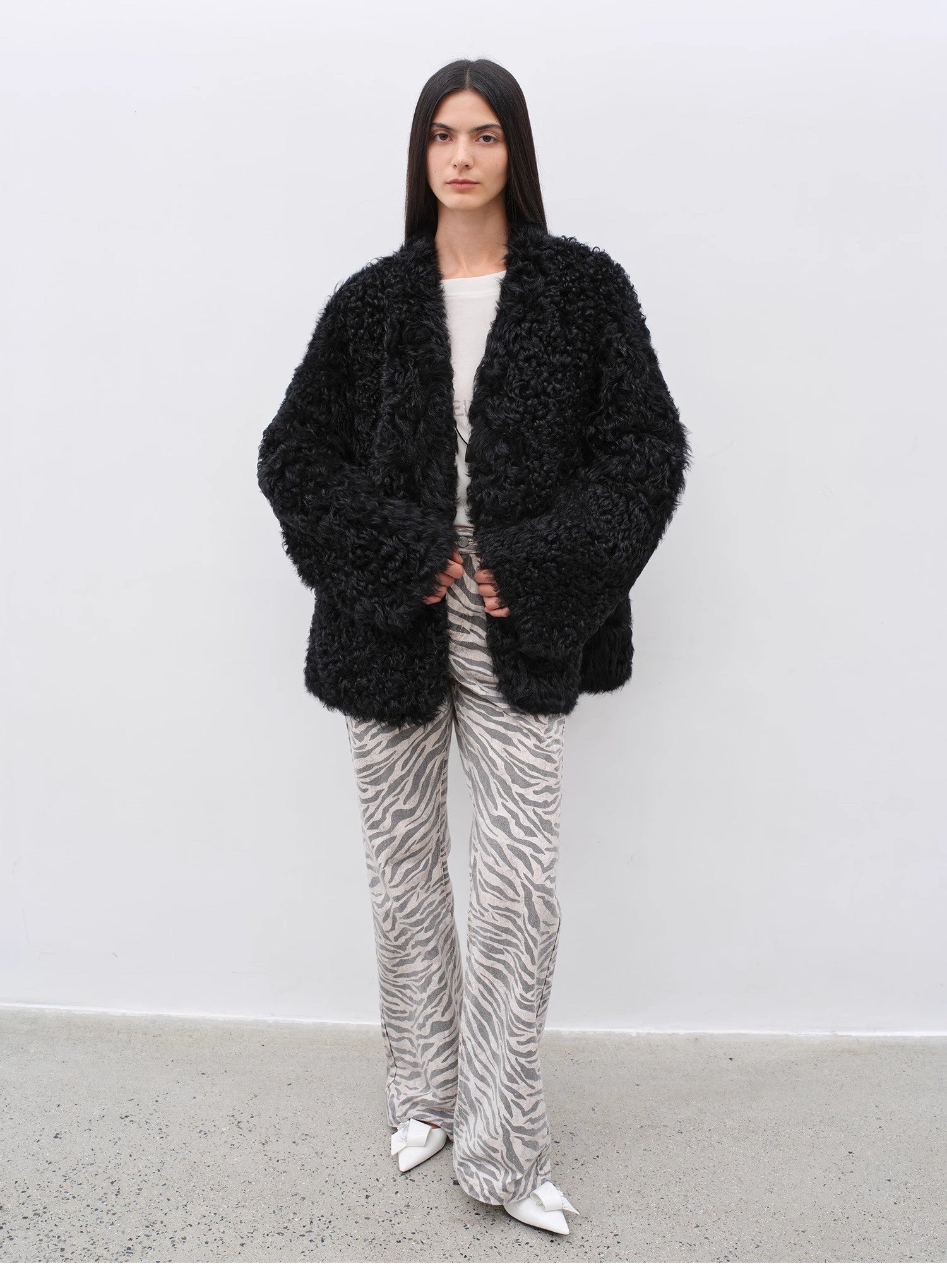 "Wilful Zebra" custom zebra print yeast stone washed low waist flared jeans for women - variant_title