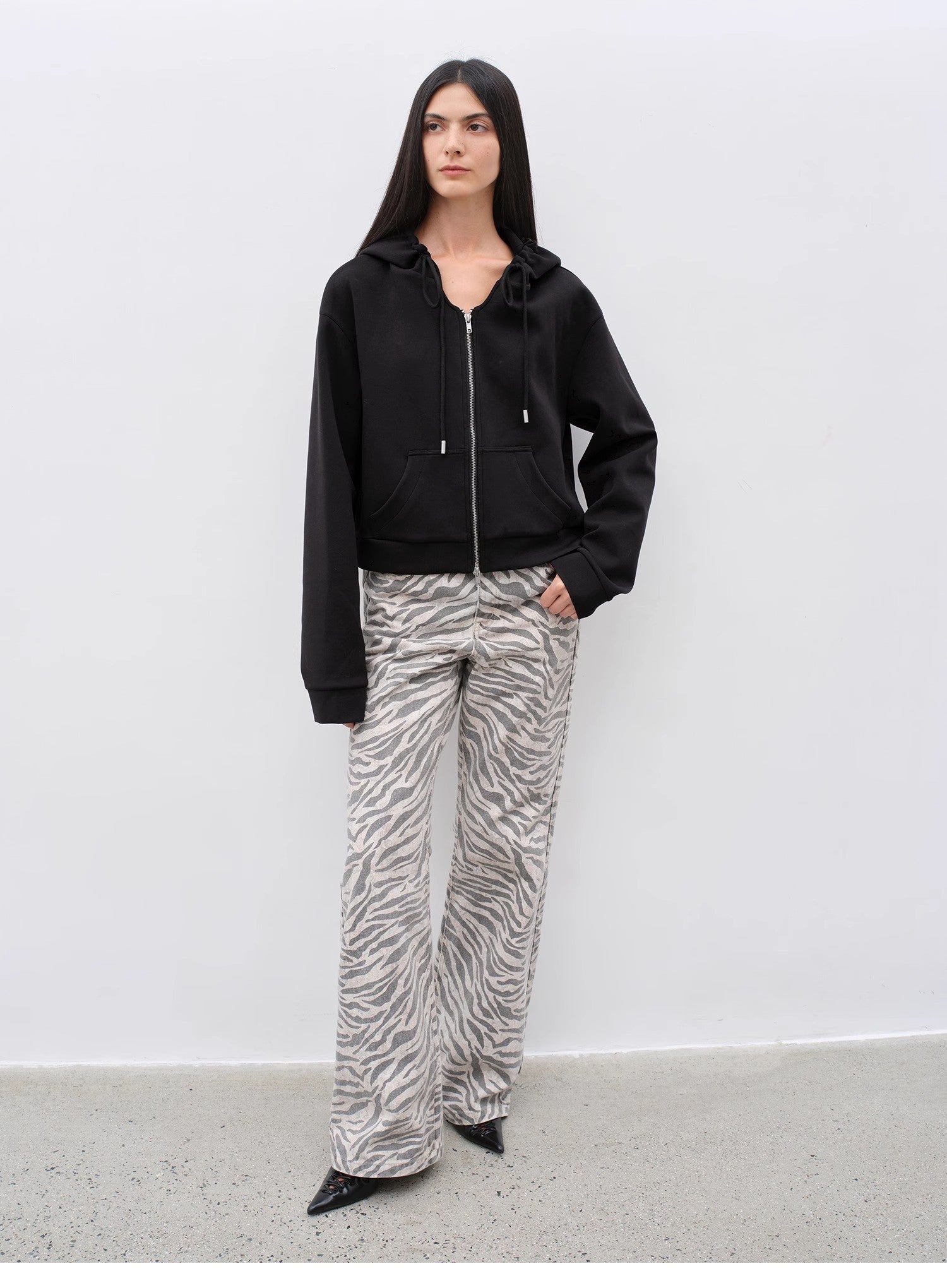 "Wilful Zebra" custom zebra print yeast stone washed low waist flared jeans for women - variant_title