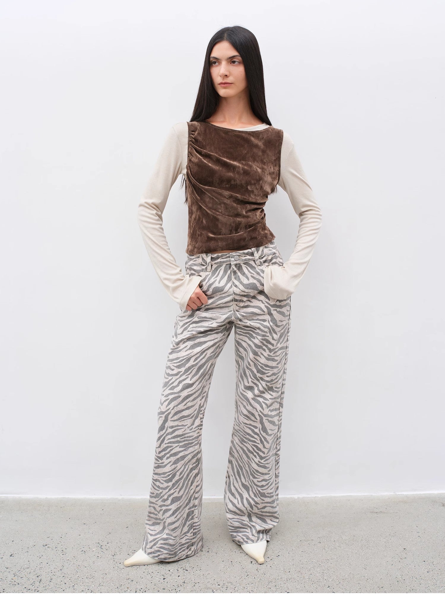 "Wilful Zebra" custom zebra print yeast stone washed low waist flared jeans for women - variant_title