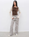 "Wilful Zebra" custom zebra print yeast stone washed low waist flared jeans for women - variant_title