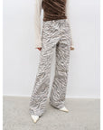 "Wilful Zebra" custom zebra print yeast stone washed low waist flared jeans for women - variant_title