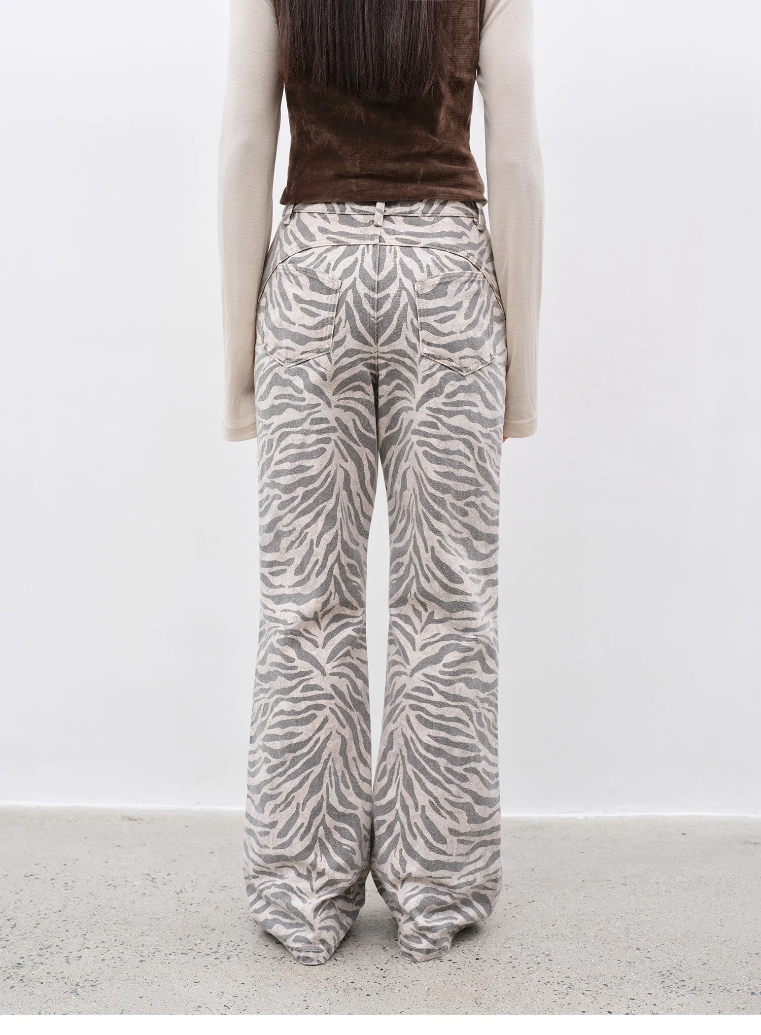 "Wilful Zebra" custom zebra print yeast stone washed low waist flared jeans for women - variant_title