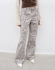 "Wilful Zebra" custom zebra print yeast stone washed low waist flared jeans for women - variant_title