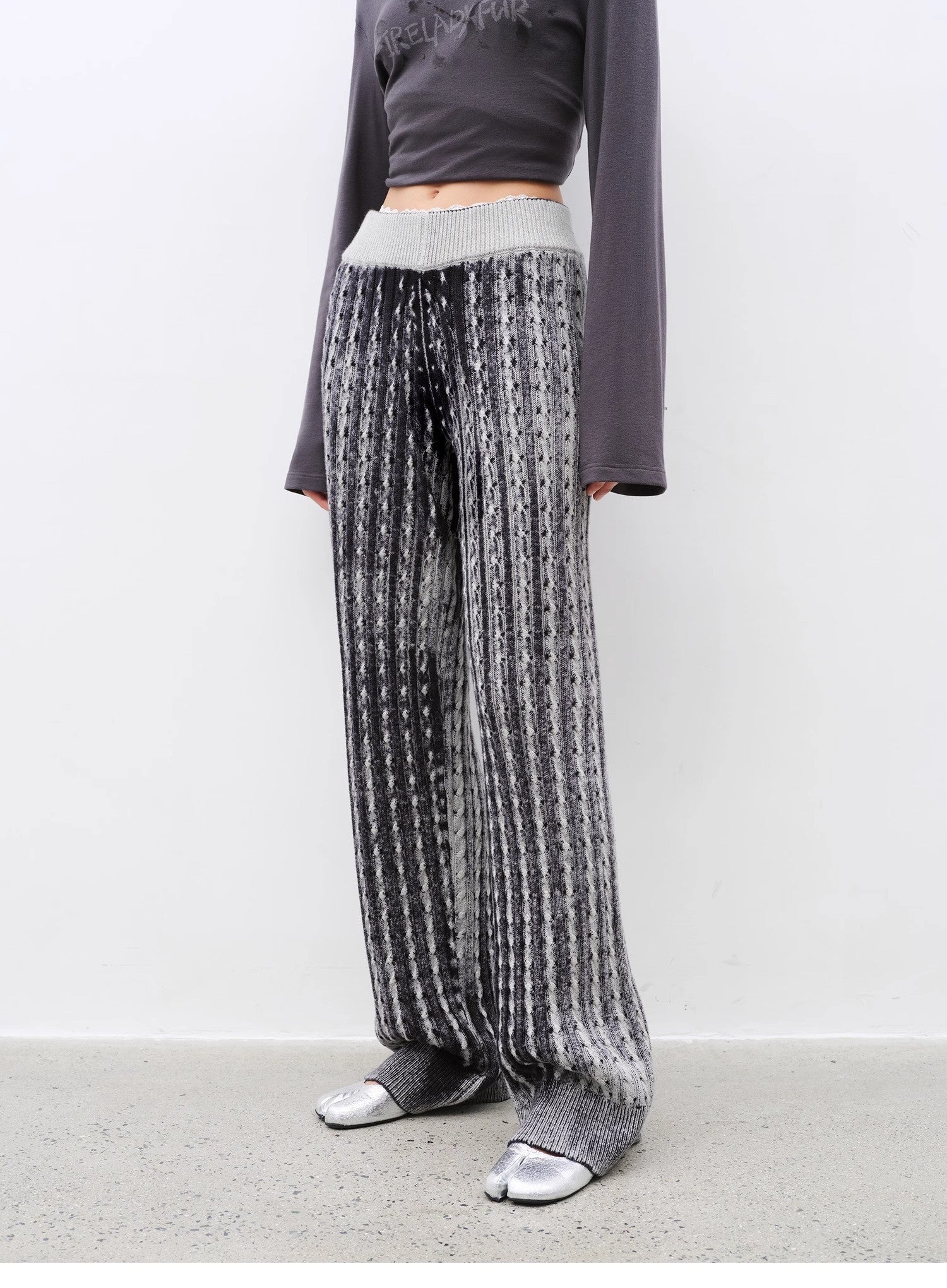 "Winter Date" fashionable slim silhouette permeation printing and dyeing process loose knitted straight pants - variant_title