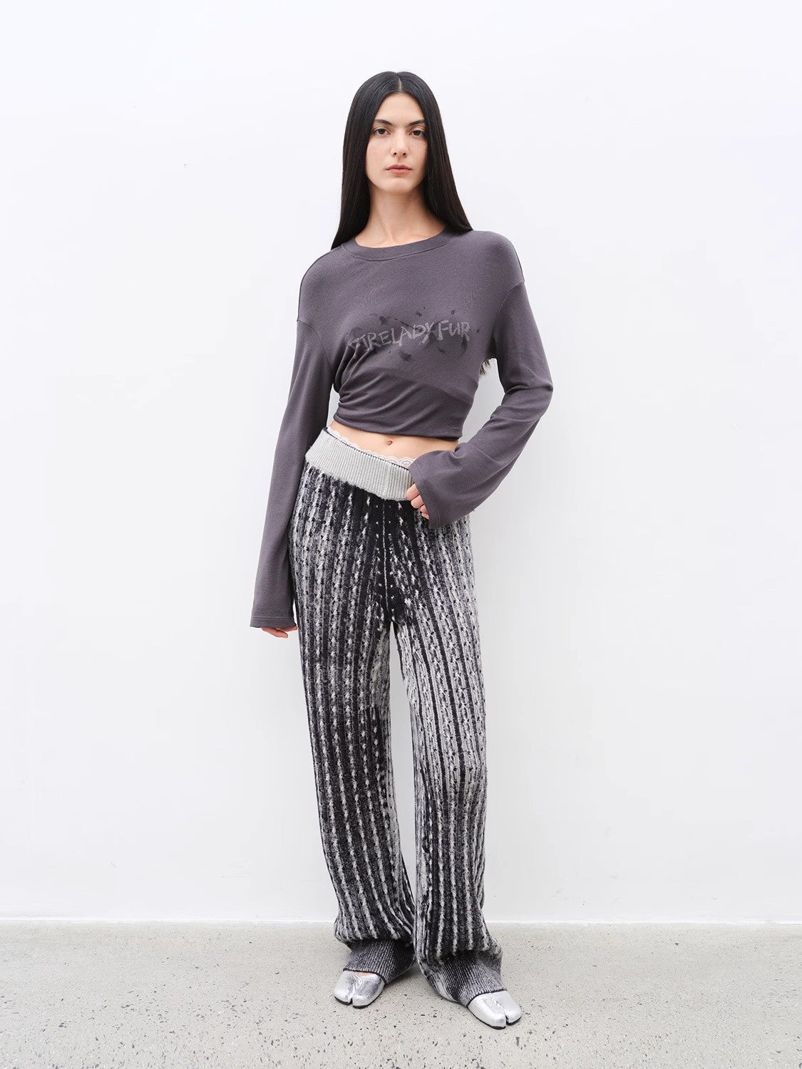 "Winter Date" fashionable slim silhouette permeation printing and dyeing process loose knitted straight pants - variant_title